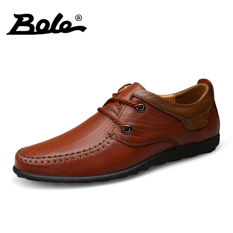 

BOLE New Designer Breathable Genuine Leather Shoes Men Casual Walking Handmade Moccasins Shoes Lace Up Comfort Shoes Men Flats