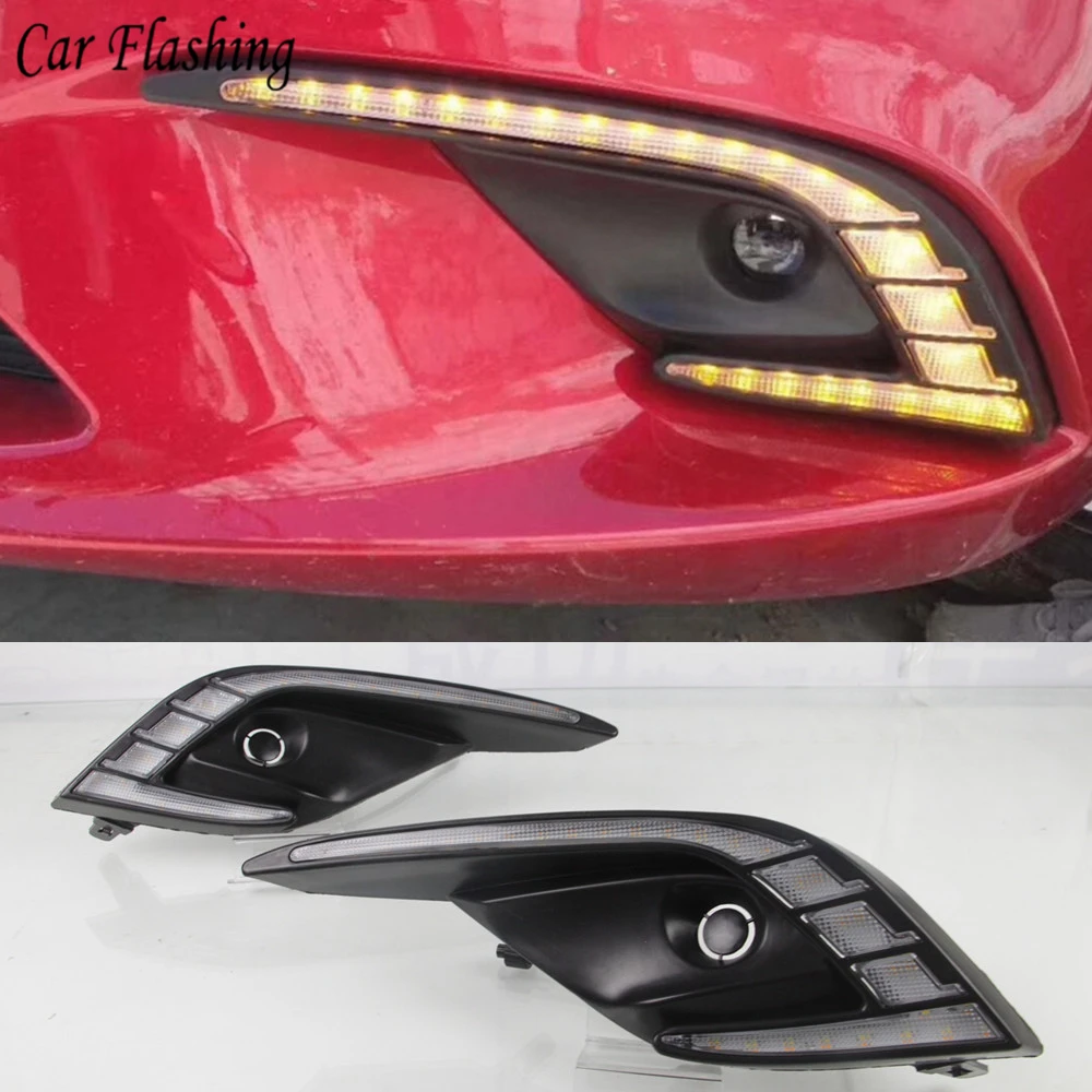 

Car Flashing DRL Daytime Running Light LED fog lamp Driving lights Yellow Turn Signal Lamp For Mazda 6 Atenza 2016 2017 2018