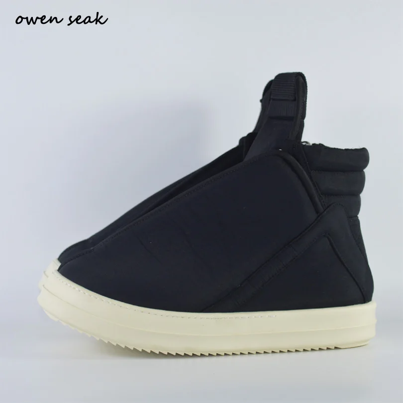 - Owen Seak Men Shoes Luxury Trainers Cotton Fabric Winter Ankle Boots Casual Brand Zip HighTOP Flat Black Shoes Big Size Sneaker