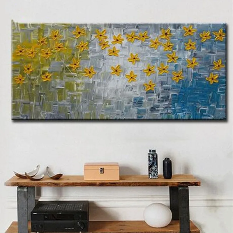 

Large Wall Art Picture Handmade Knife Yellow Floral Paintings Handpainted Abstract Flower Oil Painting on Canvas Home Decoration