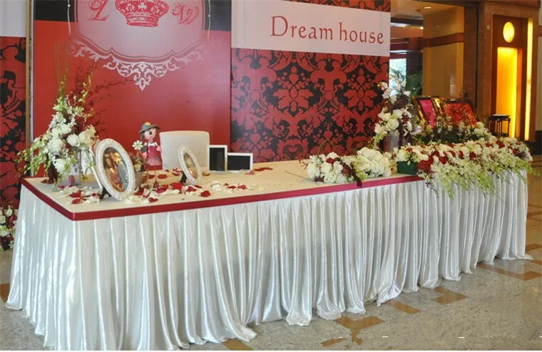 fashion colorful ice silk table skirt table cloth wedding table