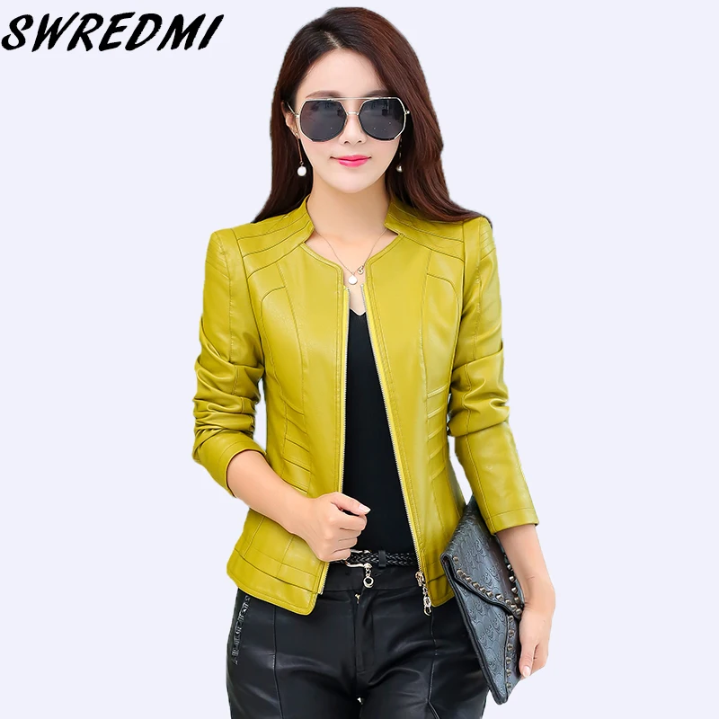 

SWREDMI Spring And Autumn High Street Fashion Leather Jacket Women Short Leather Feminino Casaco Slim Casual Plus Size Tops Coat