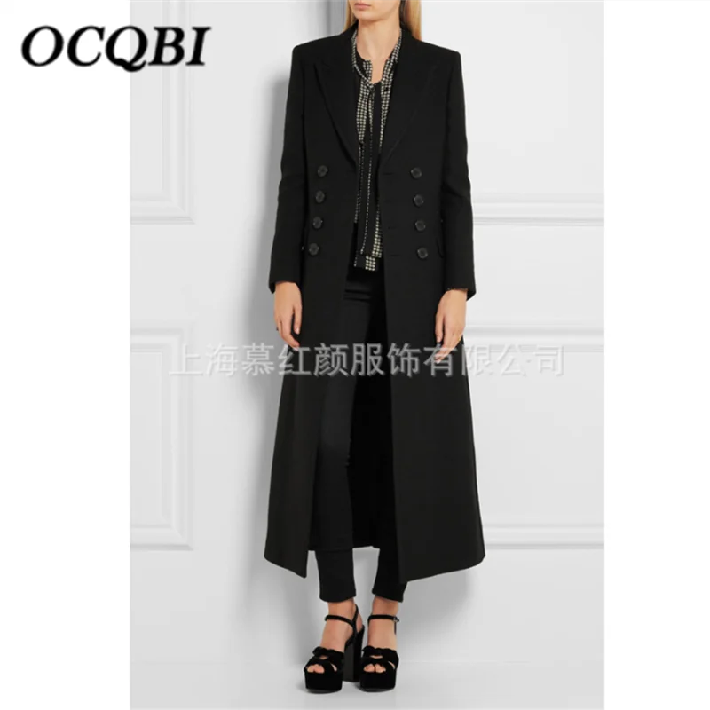 

Korean Casual Double Breasted Long Coat Woolen Fashion Streetwear Black Coat 2019