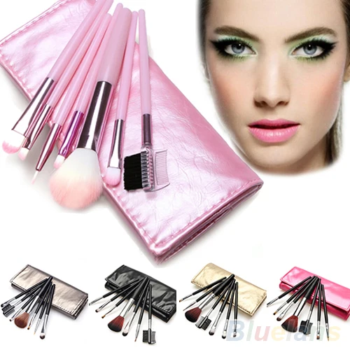 

new Hot Selling 7 Pcs Makeup Brushes Set Foundation Eyeshadow Blusher Brush + Leather Case