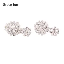 Graça Junho Novo Design Rodada Dupla Rhinestone Clip on Brincos não Perfurado para As Mulheres Nenhum Buraco Do Ouvido Clipe Jóias Fahion acessórios
