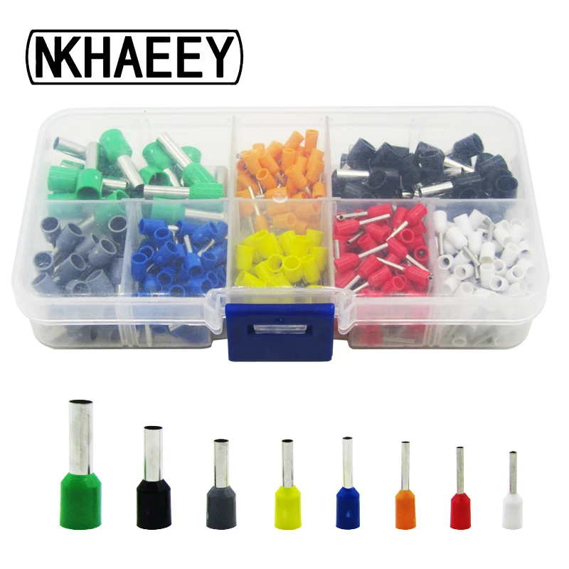 

400pcs/box E0508 E7508 E1008 E1508 E2508 Insulated Ferrules Terminal Block Cord End Wire Connector Electrical Crimp Terminator
