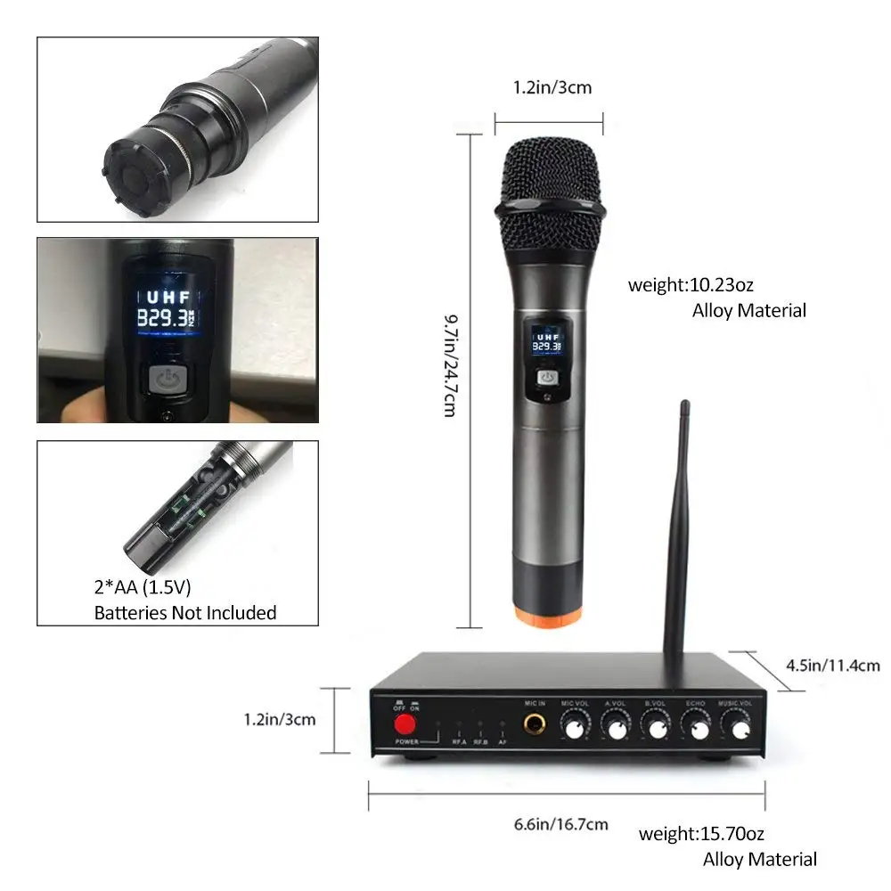 MAONO Беспроводной металла UHF микрофон конденсаторный studio Mic усилитель ЖК-дисплей Дисплей двухканальный портативный караоке смеситель