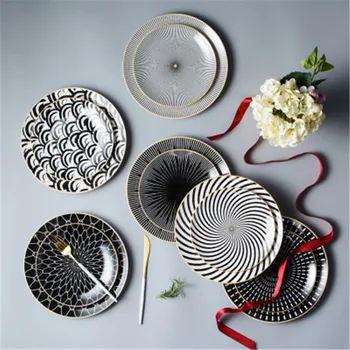 

Creative Abstraction Geometry Ceramics Round Phnom Penh Cake Dish European Style Personality Western Food Spaghetti X1604