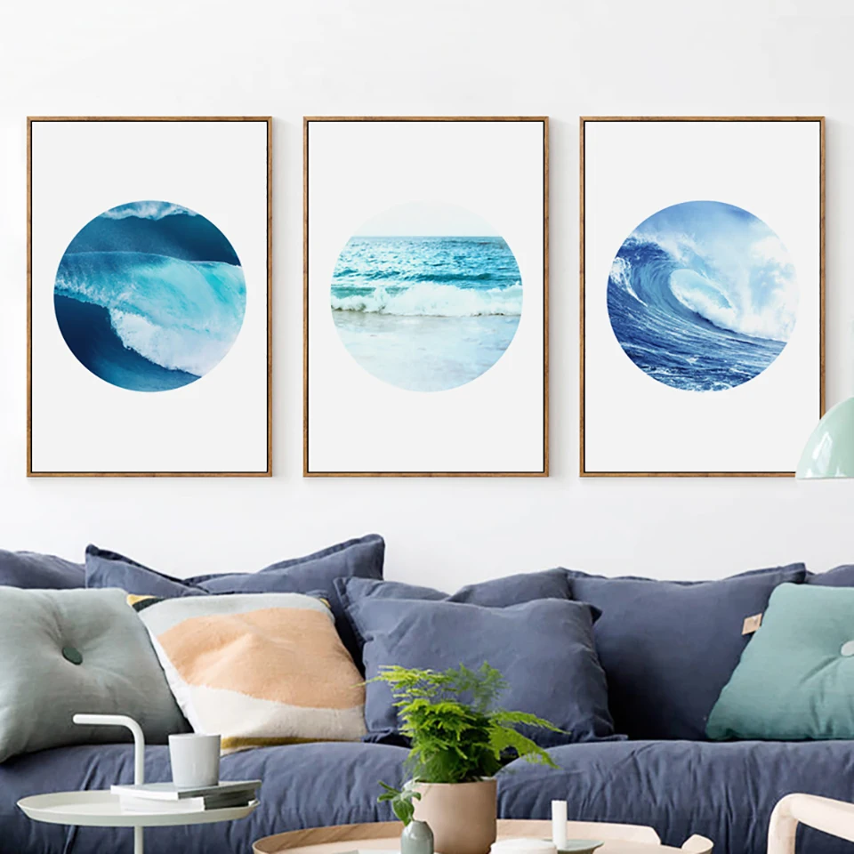 Gohipang-n-rdico-arte-de-la-lona-de-impresi-n-de-carteles-Circular-azul-olas-de