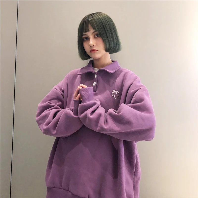 

New Autumn Hoodies Cotton Women 2019 College Wind Polo Sweatshirt Loose Harajuku Cartoon Elephant Embroidery Hoodies Female