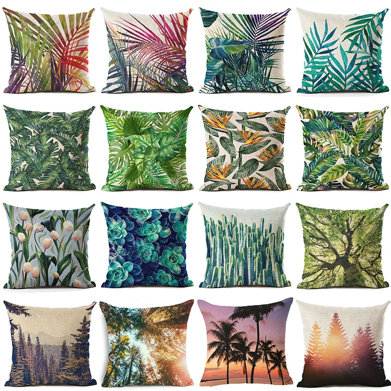 

Hyha Tropical Plant floral Cushion Cover Cotton Linen Cactus Endless Summer Forest Home Decorative Pillow Cover for Sofa Sunrise
