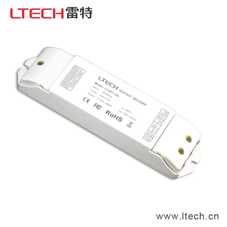 

LT-801-12A;1CH DMX-PWM Decoder;DC12-24V input;12A*1CH Max 12A output