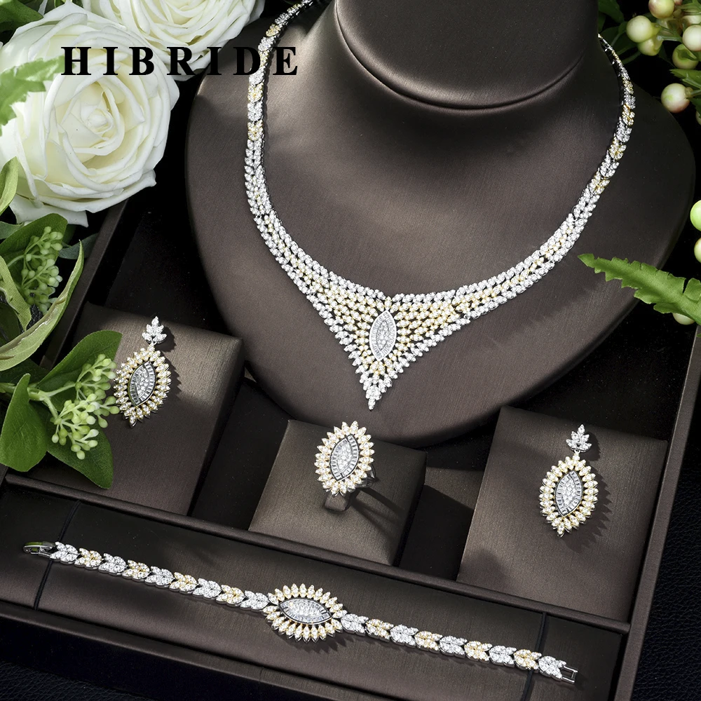 

HIBRIDE Bijoux Femme Ensemble Wedding Jewelry Sets For Women Sparkling AAA Zircon Copper Fashion Bridesmaid Jewelry Set N-205