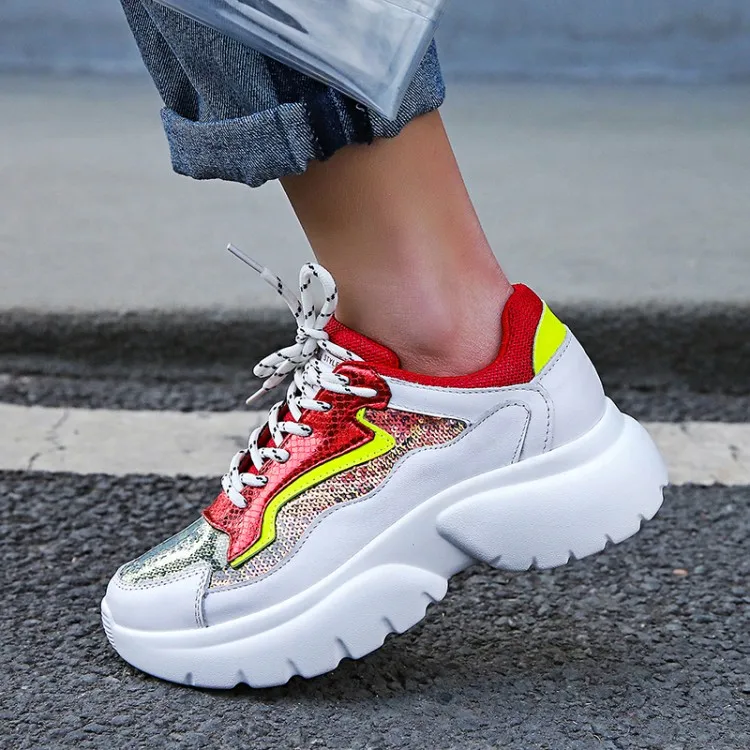 

Prova Perfetto Fashion Transparent Sequined Lace Up Casual Shoes Platform Sneakers Women Comfort Walking Shoes tenis feminino