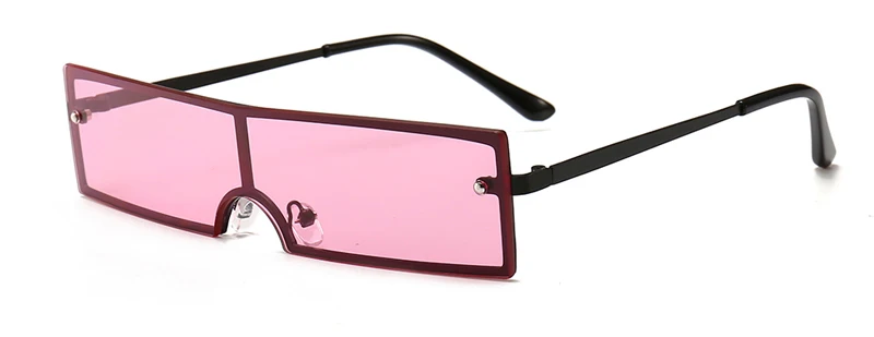 Peekaboo маленькие узкие прямоугольные солнцезащитные очки мужские черные цельные Квадратные Солнцезащитные очки в металлической оправе для женщин Ретро красное золото - Цвет линз: black with pink