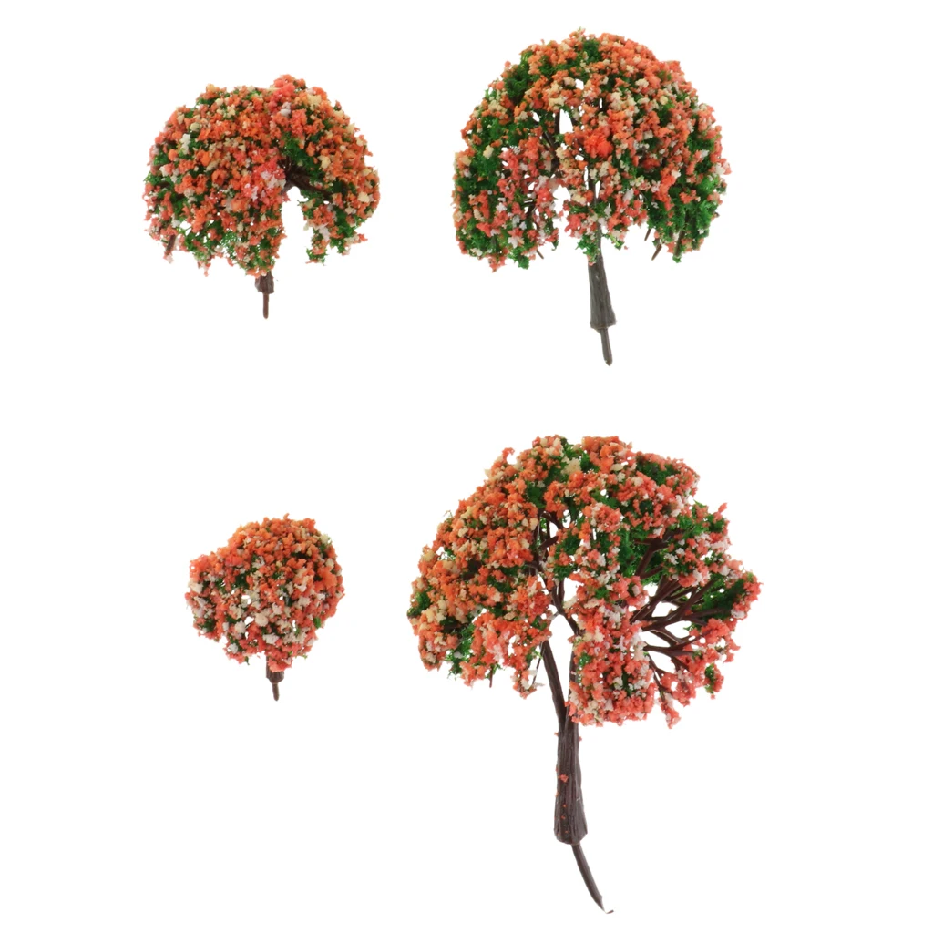 4pcs Railroad Landscape Sand Table Model Trees Miniature Scenery Layout 1.6- 3.94 Inch