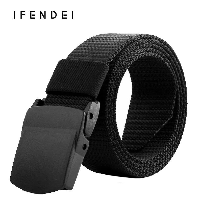 IFENDEI Designer Belts Men Plastic Buckle Belt Military Green Nylon Canvas Belt Male Casual