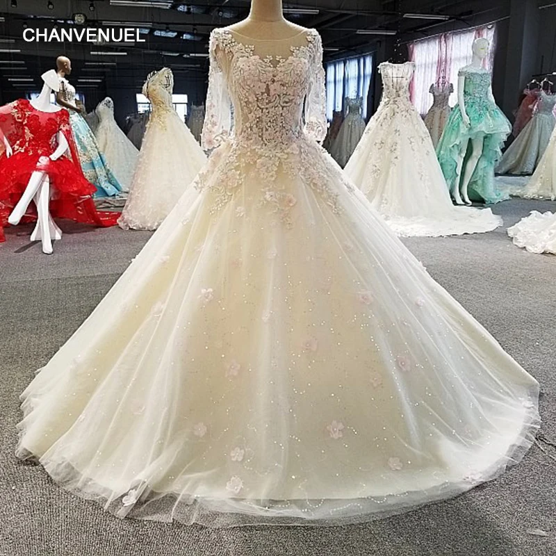 LS00281 подвенечное платье с длинным рукавомс длинными рукавами без спинки 3/4 рукав