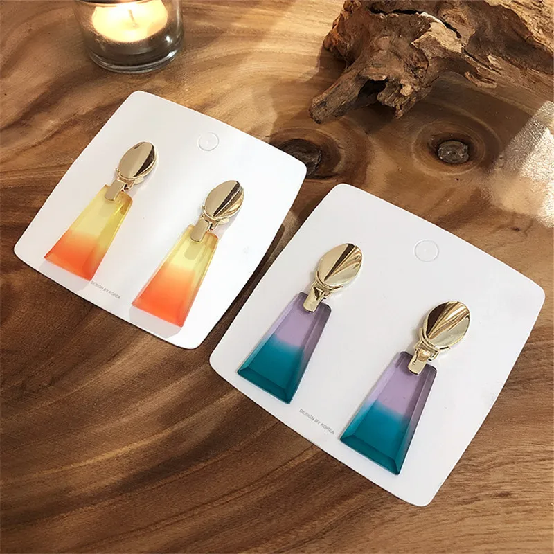 

2019 New Fashion Acrylic Color Gradient Rectangle Metal Oval Long Drop Earrings For Women Boucle D'oreille Charm Jewelry Gifts