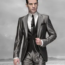 Новые смокинг жениха шафера светло-серого Свадебные/вечерние костюмы Best Man жениха(пиджак+ штаны+ галстук-бабочка+ жилет) B14