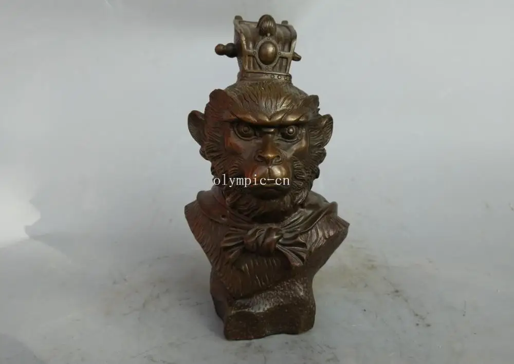 

9'' Fine bronze copper carved Sun Wukong monkey king head bust statue