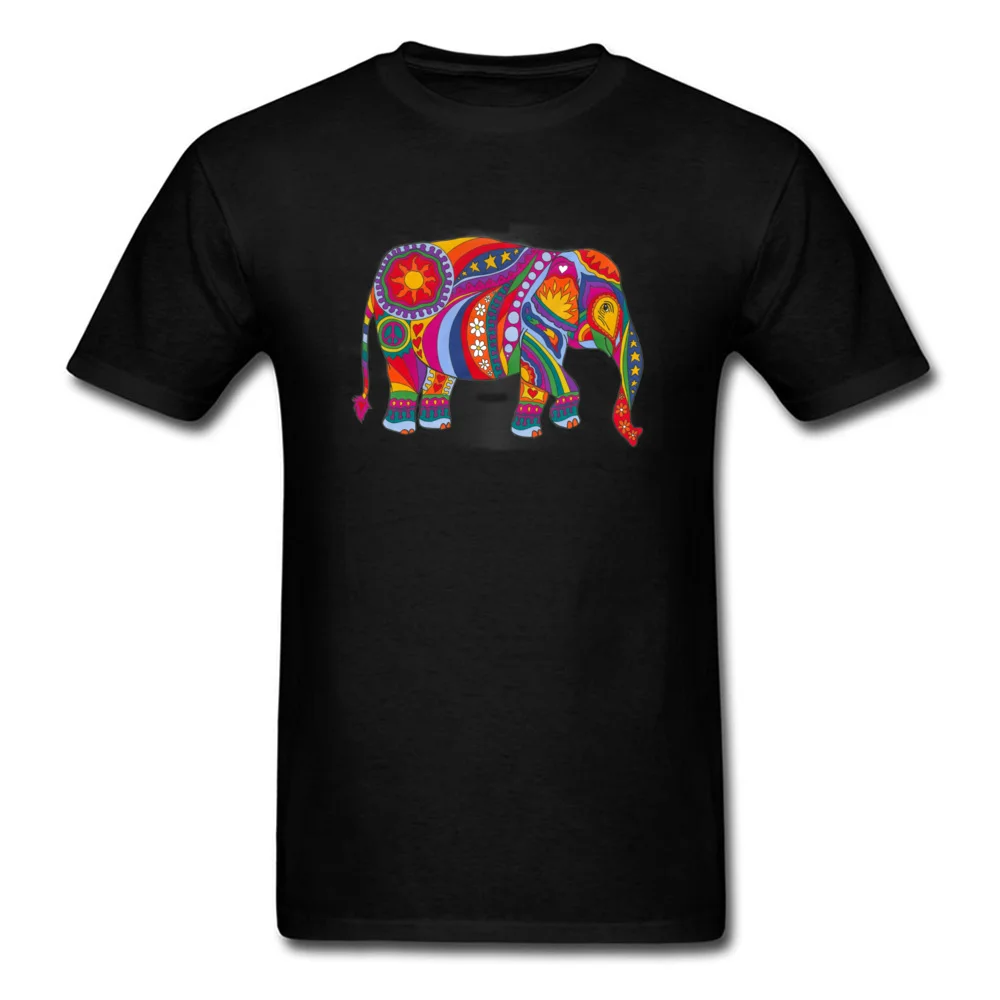 Psychedelic Elephant Tshirts Short Sleeve Casual Dominant Men's Summer Tops Tees Casual T Shirt Round Neck 100% Cotton Psychedelic Elephant black