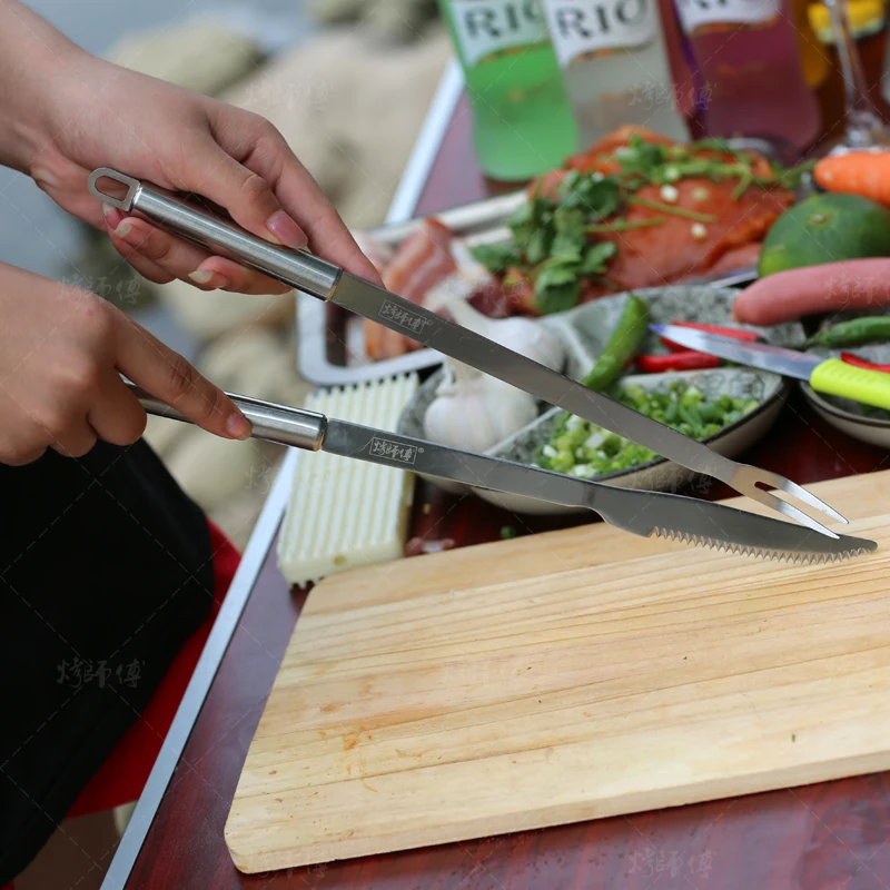 Кухонный 2 шт. стейк гриль нож для мяса вилка длинная ручка для пикника ГОВЯЖЬЯ сервировочная Вилка Набор ножей аксессуары для гриля инструмент для барбекю