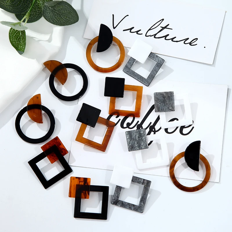 

Big Square Statement Acetate Earrings Bohemian Geometric Hanging Drop Dangle Earrings Female Polygonal Acrylic Resin Brincos