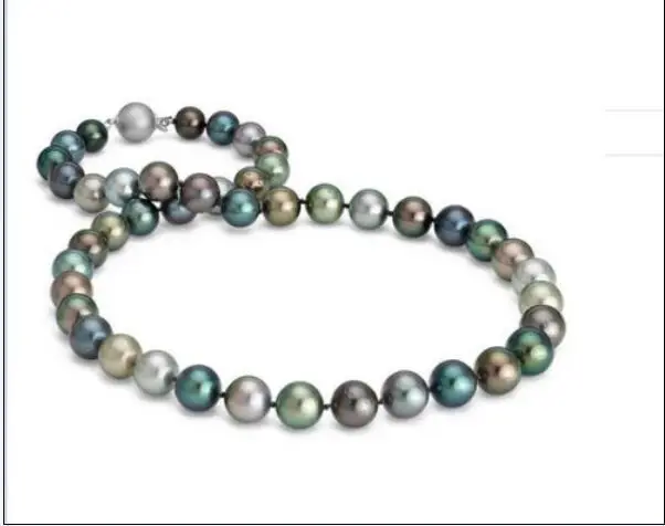 

Superb 18"9-10mm Natural Tahitian genuine black Gray multi round pearl necklace