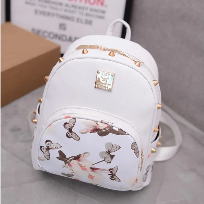 butterfly printing small korean backpack leather backpack white pretty style school bag butterfly printing small korean backpack leather backpack white pretty style school bag