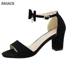 SAGACE; женские пикантные туфли высокого качества; модные пляжные сандалии с пряжкой и бантом на высоком квадратном каблуке