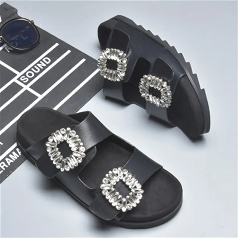

Casual Woman Slippers Slingback Crystal Sandalias Mujer Open Toe Glitter Flats Soft Gladiator Shoes Rhinestone Beach Footwear