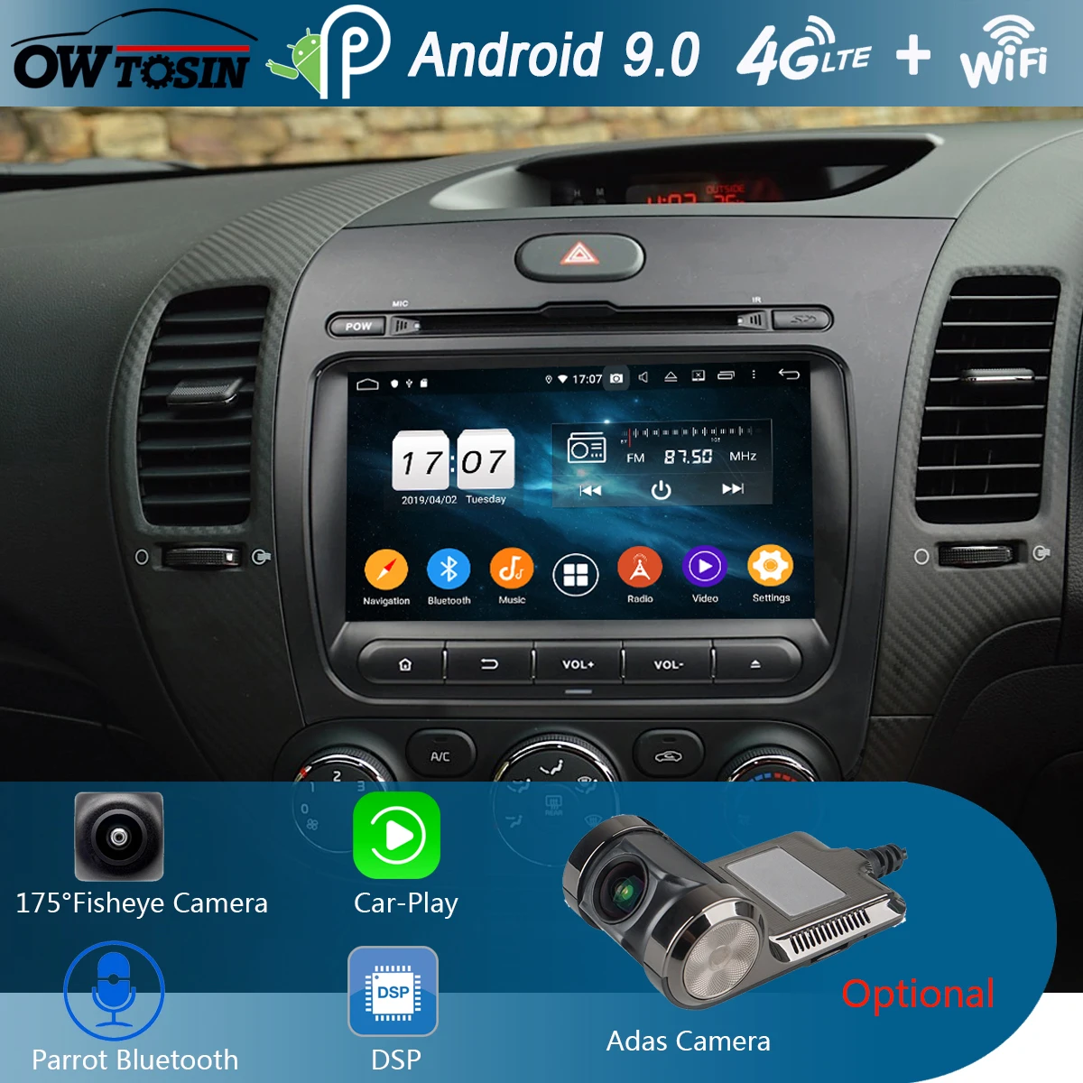 " ips 1920*1080 8 Core 4G ram+ 64G rom Android 9,0 автомобильный dvd-плеер Для Киа церато Форте K3 2013 DSP радио gps Parrot BT