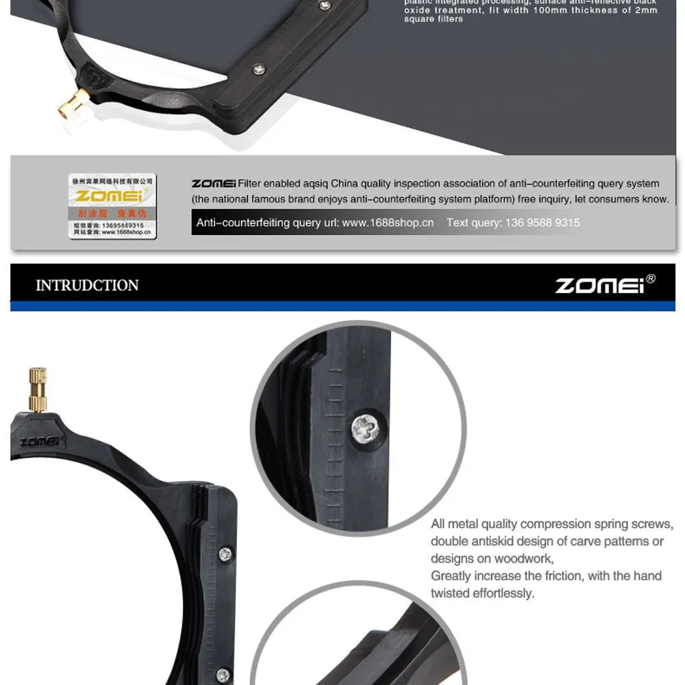 ZOMEI держатель фильтра+ 72-72 мм переходное кольцо для Cokin Z-Pro Lee Tiffen Hitech КУД Singh-Ray 4x" 4x5,65" 4x" 100x100 100x150 мм