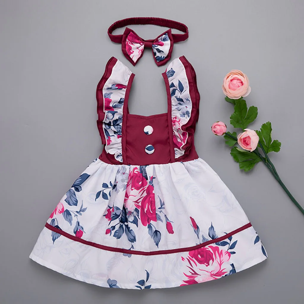 Для малышей, Детские платья для маленьких девочек с цветочным рисунком, с рюшами, на Повседневное летнее платье для маленьких принцесс; robe fille# y2