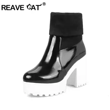 

REAVE CAT Winter Shoes Woman Ankle Boots ladies shoes Platform Boots Women Ladies Warm Stretch Snow Boots Chaussure Femme A1184