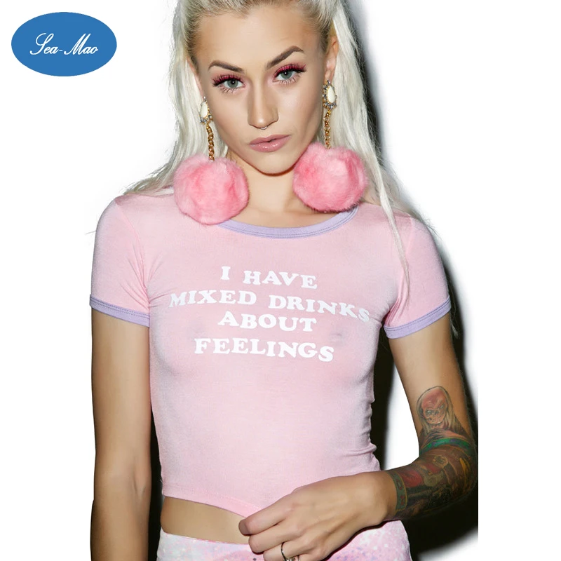 Resultado de imagem para LESTE TRICÔ JST020 2016 Casual Mulheres Safra de Verão Encabeça Rosa O Topos pescoço Eu TENHO BEBIDAS MISTAS SOBRE SENTIMENTOS Impressos Sensuais Tees