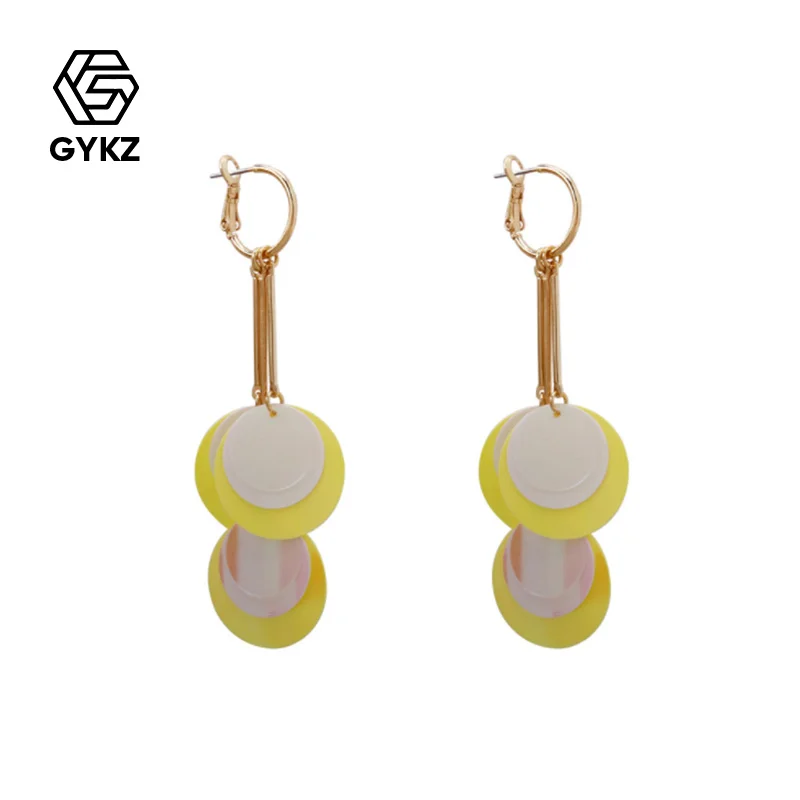GYKZ yellow sequins earrings sweet little fresh summer long dress accessories small mixed creative Tassel earring | Украшения и