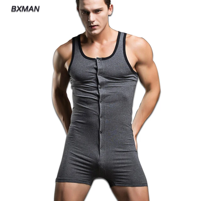 Men Sexy All in one Pyjamas Onesie Sleepwear Clothes Solid Modern Style