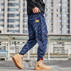 Европейские и американские уличные модные мужские джинсы темно-синие свободные дизайнерские джинсы с принтом мужские шаровары Хип-хоп