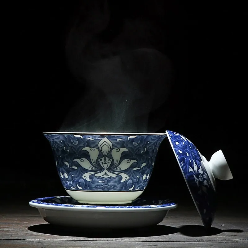 NOOLIM китайская чашка для чая с лотком и крышкой Цзиндэчжэнь фарфоровые пиалы для чая чайный набор кунг-фу большая чайная чаша набор посуды