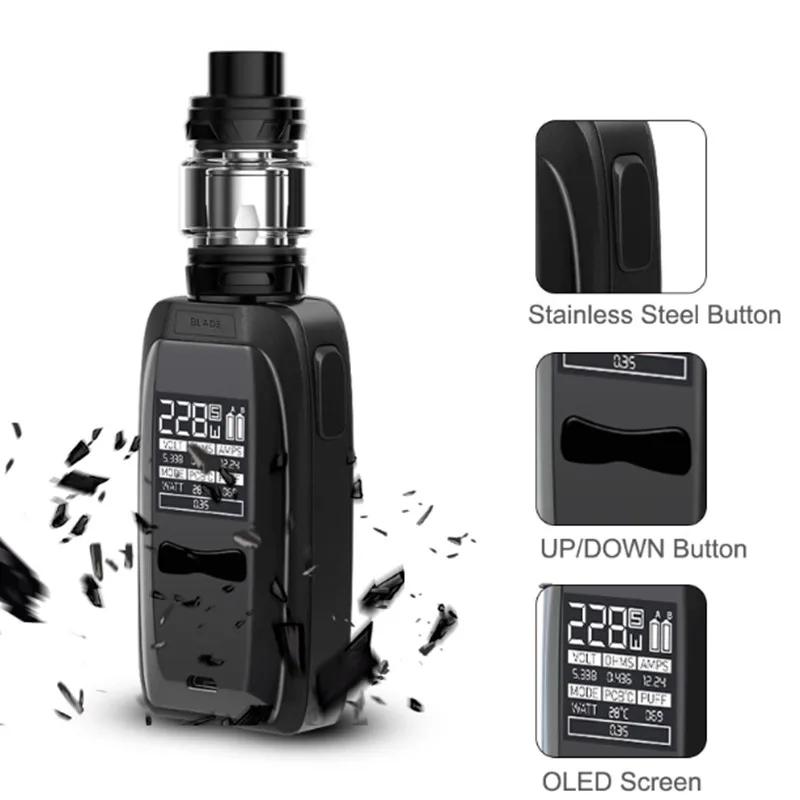 Аутентичные вездеходы лезвия 228 Вт Starter Kit 18650 Батарея огромный Vape VW Box Mod для