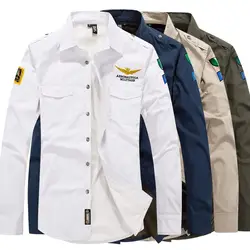 2016 весна осень Aeronautica Miltare с флисовой подкладкой Мужская рубашка однотонная Chemise Homme джинсовая рубашка Мужская авиатор повседневные рубашки