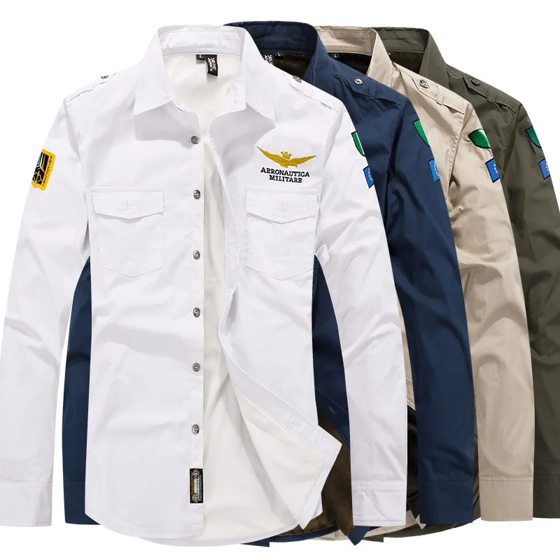 Meilleur 2016 Printemps Automne Aeronautica Miltare Doublé Polaire Homme Chemise Unie Chemise Homme Chemise En Jean Homme Aviateur Décontractées Chemises Homme