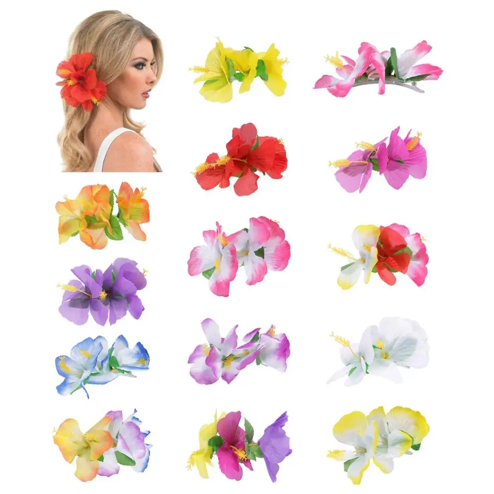 

14 Pack Artifical Silk Hibiscus Flower Hair Clips Barrettes Hawaiian Luau Hula Party Decoration Wedding Bridal Hair Accessories