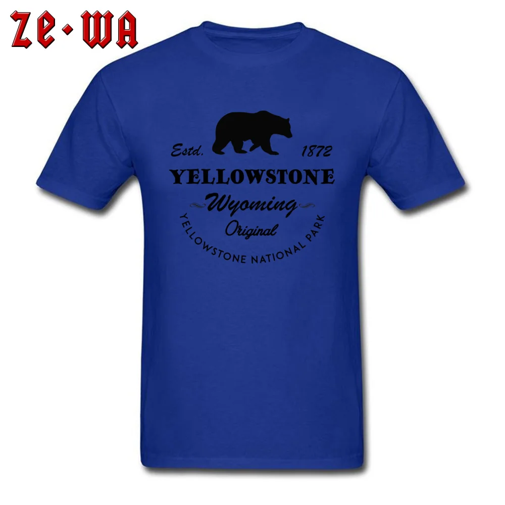 cosie 100% Cotton Fabric Tshirts for Men Short Sleeve Classic Tops T Shirt Funky Summer Round Collar T-shirts Birthday Yellowstone National Park Wyoming Original Bear blue