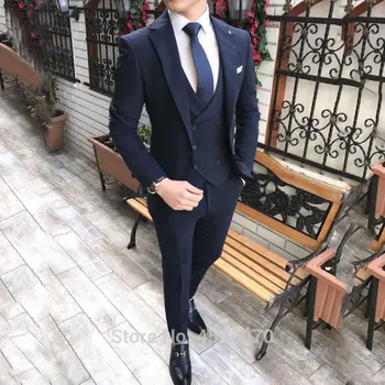 Navy Blue Mens Suits Slim Fit Wedding Tuxedos Groom Wear Bridegroom Casual Business Suits Terno Groomsman Costume Homme 3pcs Buy At The Price Of 94 89 In Aliexpress Com Imall Com