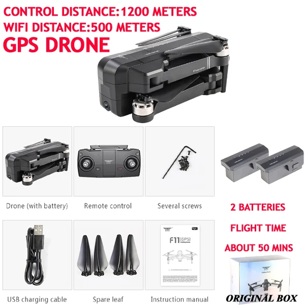 SJRC F11 Drone gps профессиональный 5G Wi-Fi бесщеточный RC Дрон 25 минут время полета 1080 P селфи FPV Drone quadcopter с Камера HD - Цвет: Original box 2 batte