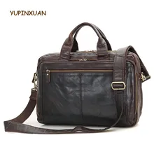 YUPINXUAN Mens 14 Laptop Real Leather Office Bags Luxury Cow Leather Crossbody Bag Vintage Large Capacity