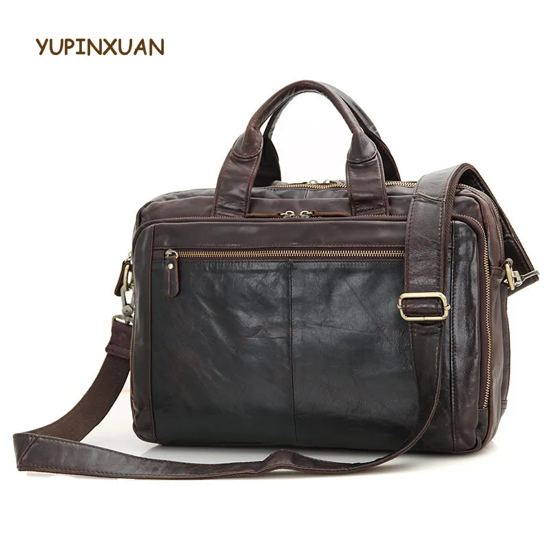 YUPINXUAN Mens 14 font b Laptop b font Real Leather Office Bags Luxury Cow Leather Crossbody
